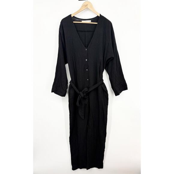 Stillwater Jumpsuit Womens Large Gauze Cotton Resort Preppy Beach Coastal Belted - Picture 1 of 8